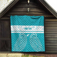 New Zealand Silver Fern Cricket Custom Quilt Black Cap Teal Maori Pattern - Polynesian Pride