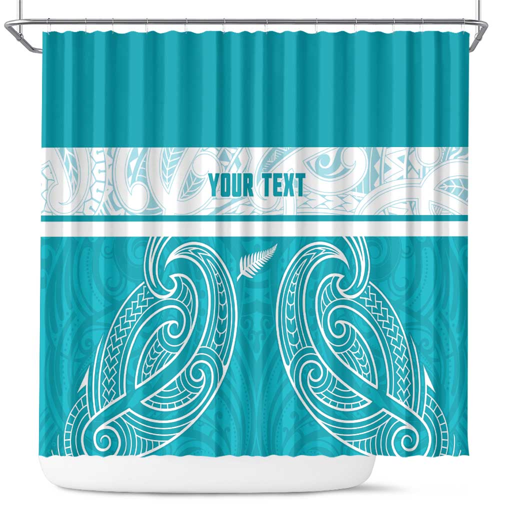 New Zealand Silver Fern Cricket Custom Shower Curtain Black Cap Teal Maori Pattern - Polynesian Pride