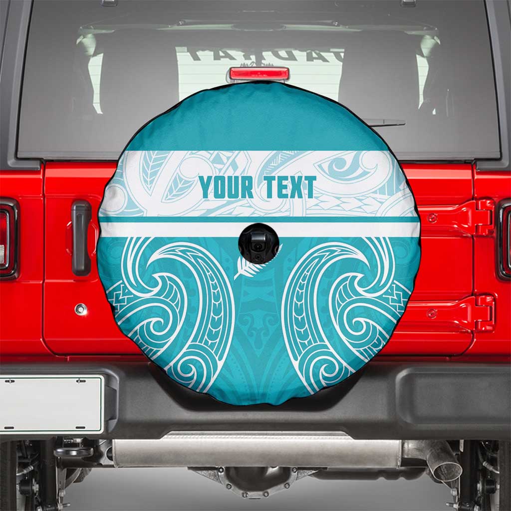 New Zealand Silver Fern Cricket Custom Spare Tire Cover Black Cap Teal Maori Pattern - Polynesian Pride