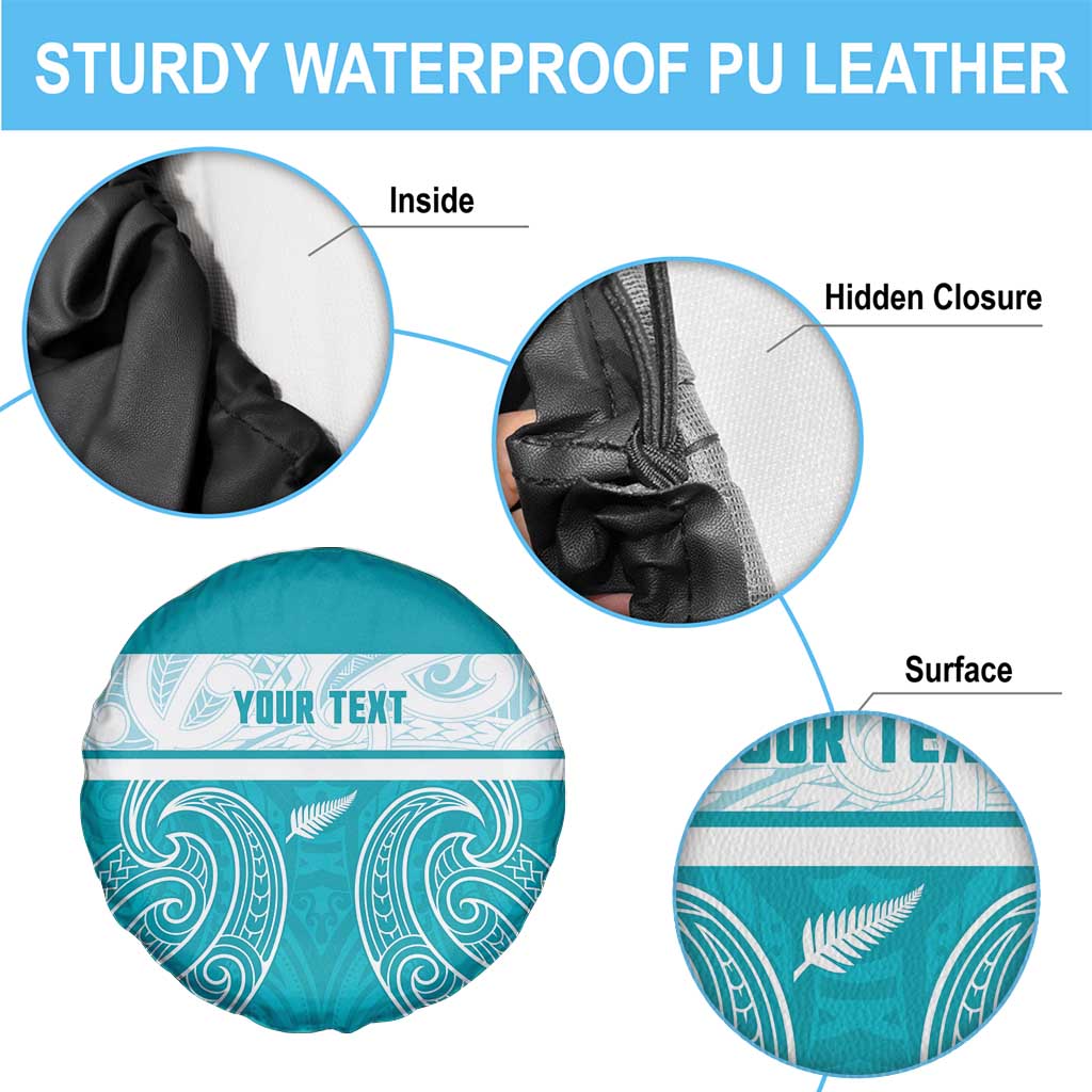 New Zealand Silver Fern Cricket Custom Spare Tire Cover Black Cap Teal Maori Pattern - Polynesian Pride