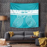 New Zealand Silver Fern Cricket Custom Tapestry Black Cap Teal Maori Pattern - Polynesian Pride