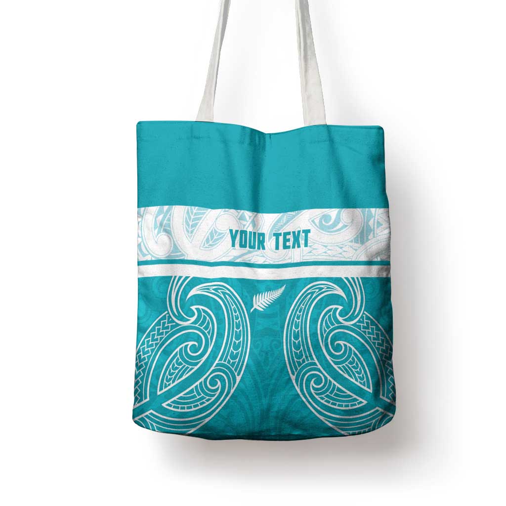 New Zealand Silver Fern Cricket Custom Tote Bag Black Cap Teal Maori Pattern - Polynesian Pride