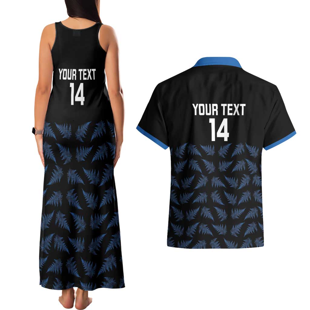 New Zealand Silver Fern Cricket Custom Couples Matching Tank Maxi Dress and Hawaiian Shirt Black Cap T20 Version - Polynesian Pride