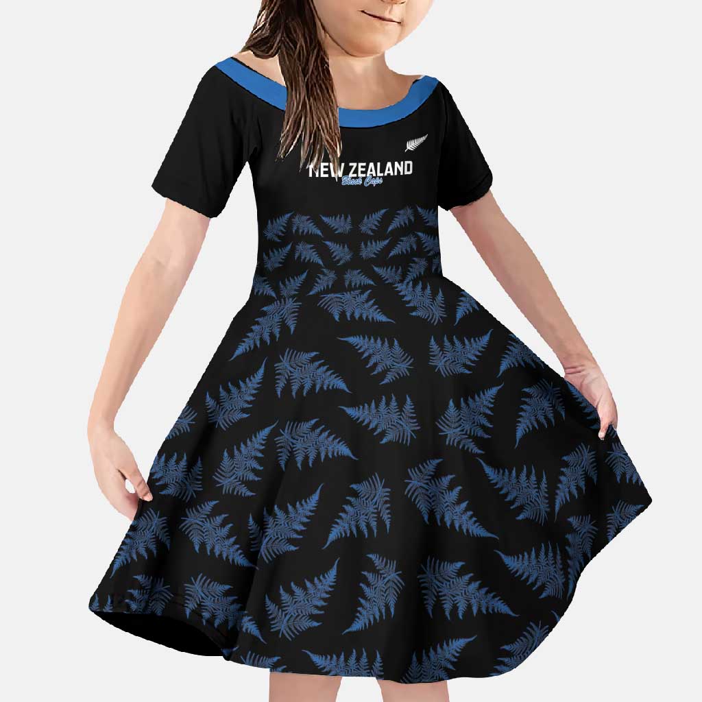 New Zealand Silver Fern Cricket Custom Family Matching Mermaid Dress and Hawaiian Shirt Black Cap T20 Version - Polynesian Pride
