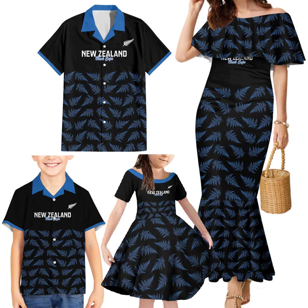 New Zealand Silver Fern Cricket Custom Family Matching Mermaid Dress and Hawaiian Shirt Black Cap T20 Version - Polynesian Pride