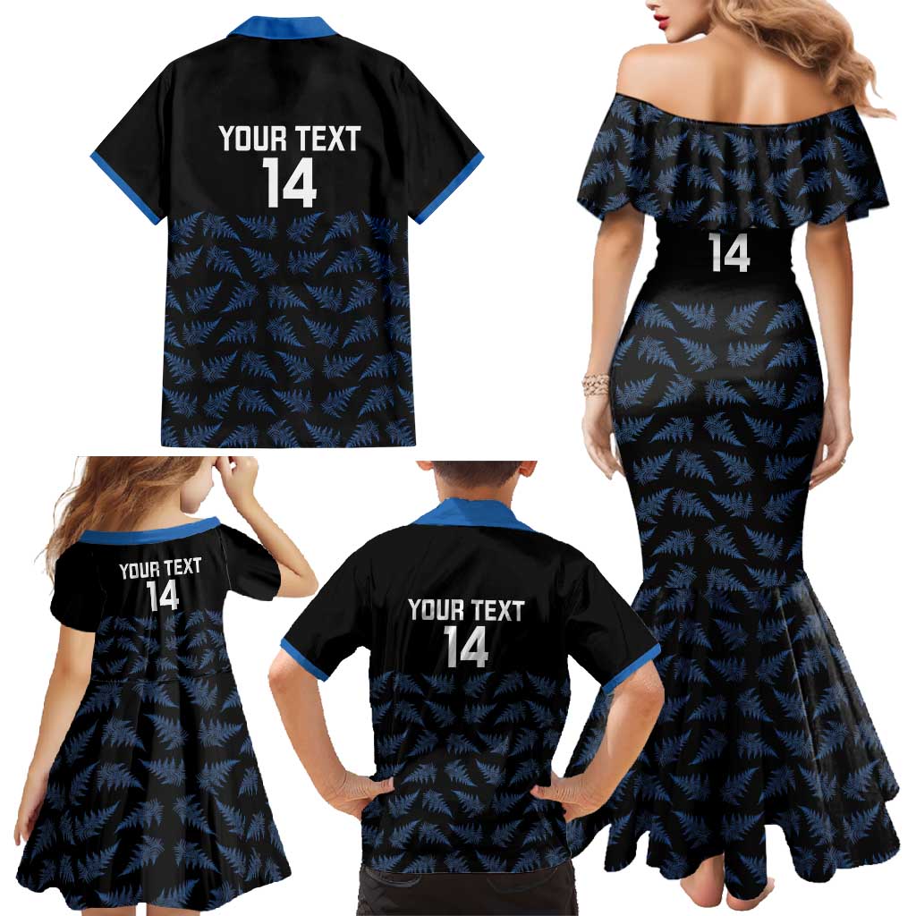 New Zealand Silver Fern Cricket Custom Family Matching Mermaid Dress and Hawaiian Shirt Black Cap T20 Version - Polynesian Pride