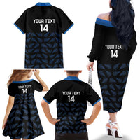 New Zealand Silver Fern Cricket Custom Family Matching Off The Shoulder Long Sleeve Dress and Hawaiian Shirt Black Cap T20 Version - Polynesian Pride