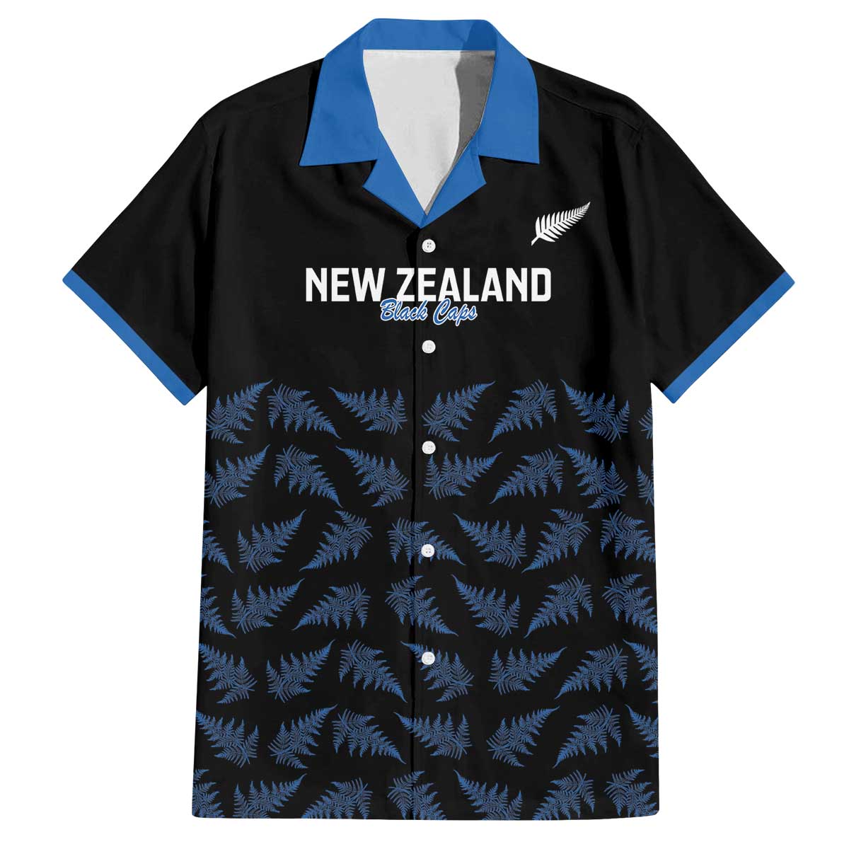 New Zealand Silver Fern Cricket Custom Family Matching Off The Shoulder Long Sleeve Dress and Hawaiian Shirt Black Cap T20 Version - Polynesian Pride