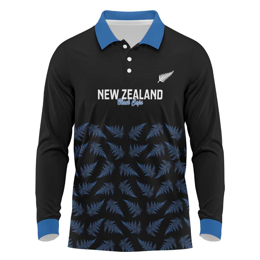 New Zealand Silver Fern Cricket Custom Long Sleeve Polo Shirt Black Cap T20 Version - Polynesian Pride