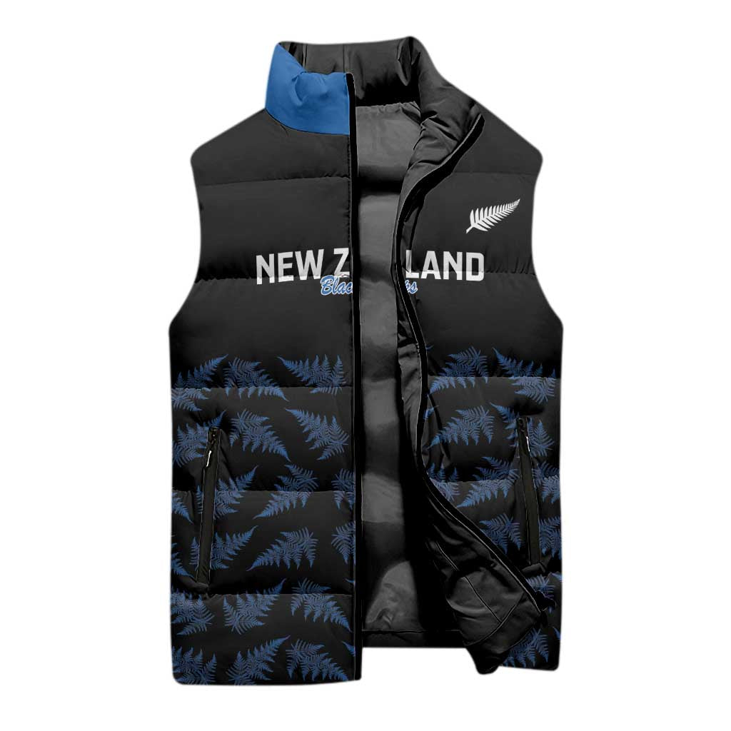 New Zealand Silver Fern Cricket Custom Sleeveless Puffer Jacket Black Cap T20 Version - Polynesian Pride