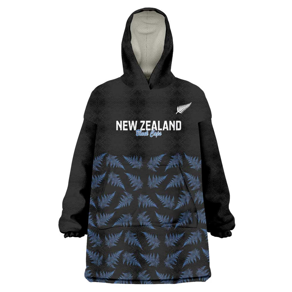 New Zealand Silver Fern Cricket Custom Wearable Blanket Hoodie Black Cap T20 Version - Polynesian Pride