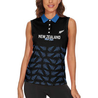 New Zealand Silver Fern Cricket Custom Women Sleeveless Polo Shirt Black Cap T20 Version - Polynesian Pride