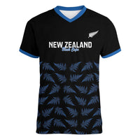 New Zealand Silver Fern Cricket Custom Women V-Neck T-Shirt Black Cap T20 Version - Polynesian Pride
