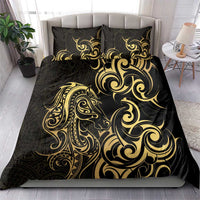 Gold And Black Aoteara Horse Racing Bedding Set NZ Maori Pattern