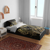 Gold And Black Aoteara Horse Racing Bedding Set NZ Maori Pattern