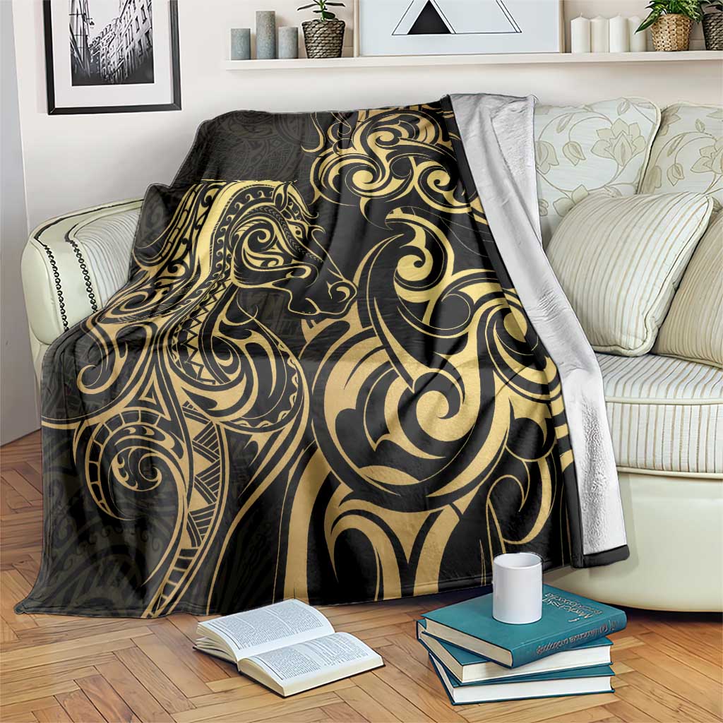 Gold And Black Aoteara Horse Racing Blanket NZ Maori Pattern