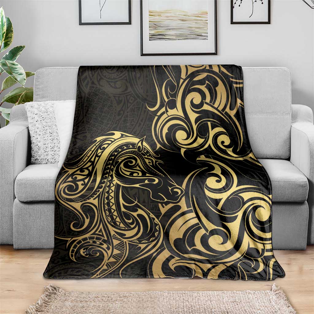 Gold And Black Aoteara Horse Racing Blanket NZ Maori Pattern