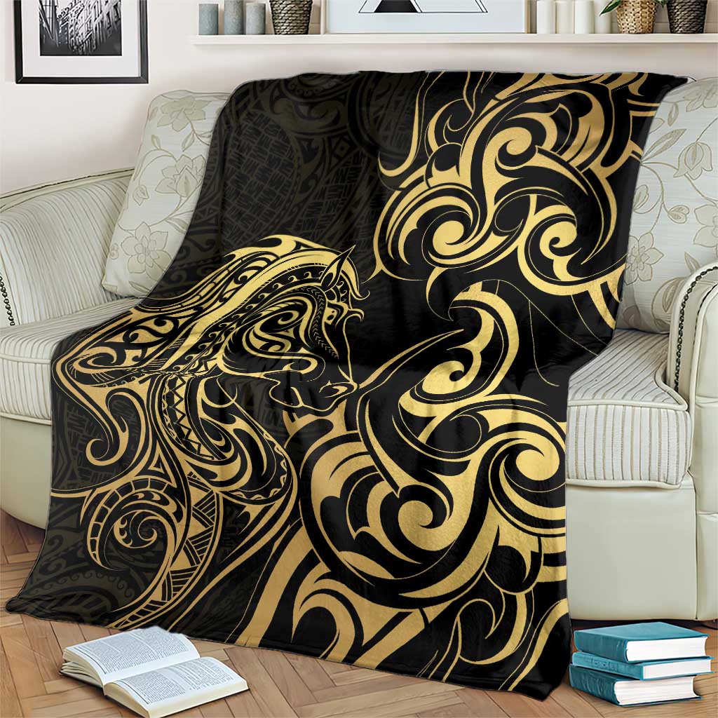 Gold And Black Aoteara Horse Racing Blanket NZ Maori Pattern