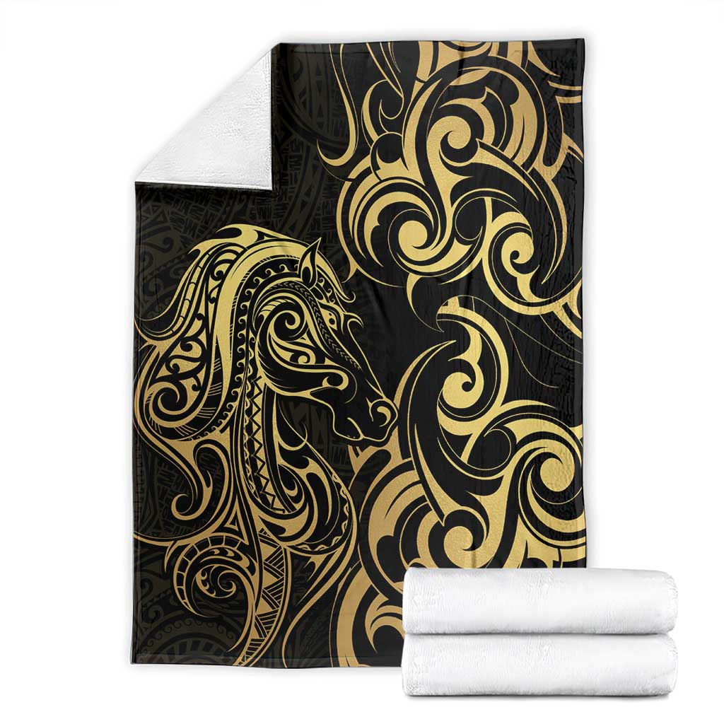 Gold And Black Aoteara Horse Racing Blanket NZ Maori Pattern