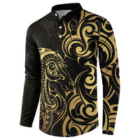 Gold And Black Aoteara Horse Racing Button Sweatshirt NZ Maori Pattern