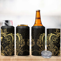 Gold And Black Aoteara Horse Racing 4 in 1 Can Cooler Tumbler NZ Maori Pattern