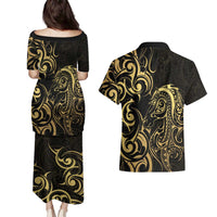 Gold And Black Aotearoa Horse Racing Couples Matching Puletasi and Hawaiian Shirt NZ Maori Pattern LT14 - Polynesian Pride