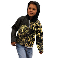 Gold And Black Aoteara Horse Racing Kid Hoodie NZ Maori Pattern