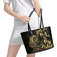 Gold And Black Aoteara Horse Racing Leather Tote Bag NZ Maori Pattern