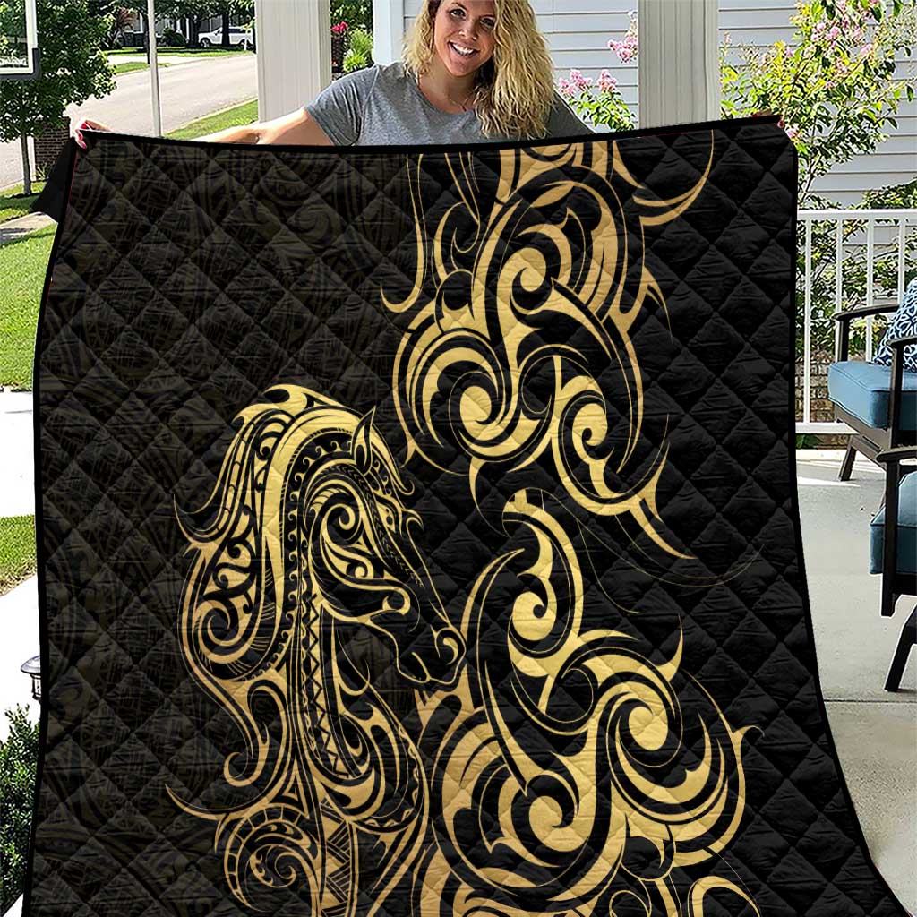 Gold And Black Aotearoa Horse Racing Quilt NZ Maori Pattern LT14 Black - Polynesian Pride