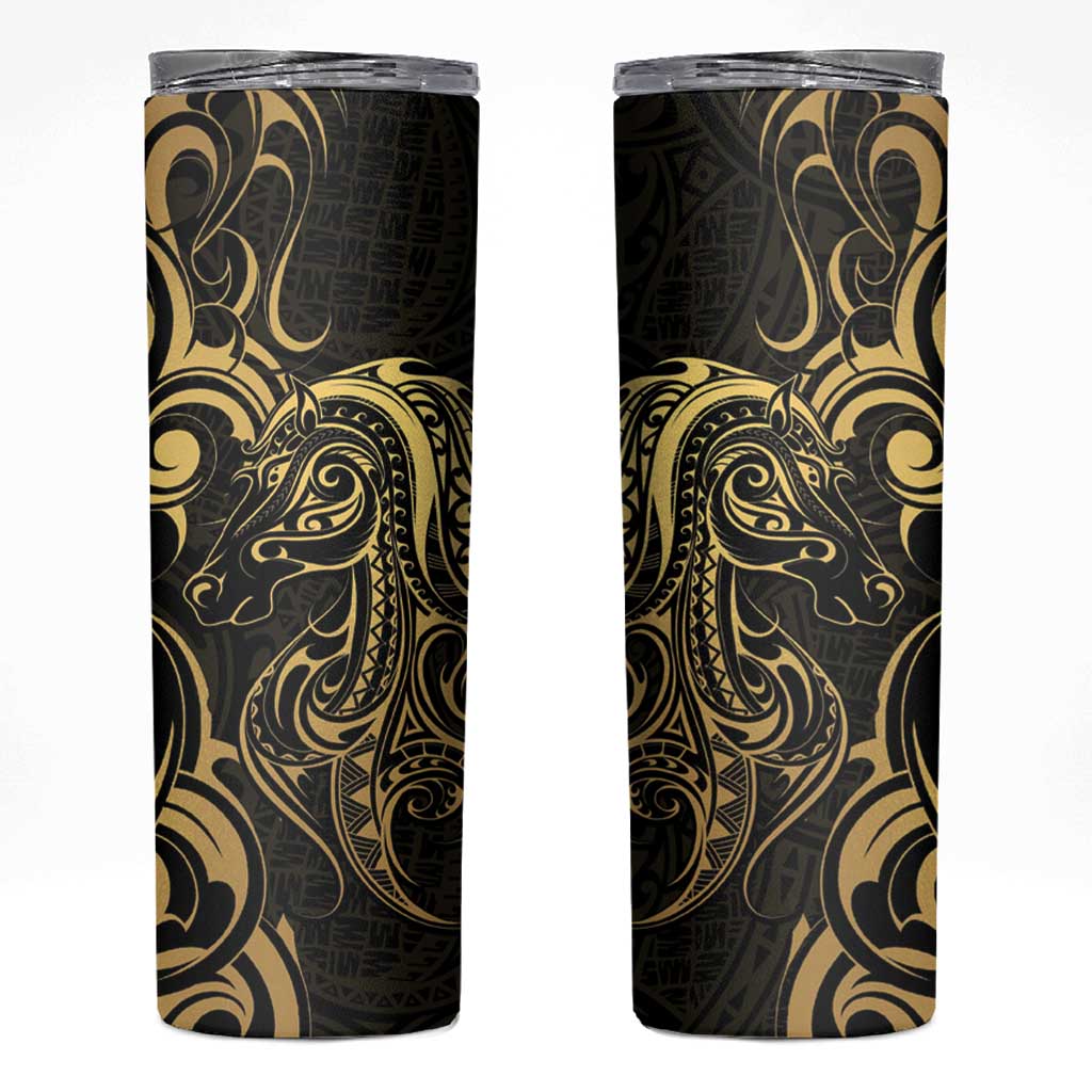 Gold And Black Aoteara Horse Racing Skinny Tumbler NZ Maori Pattern