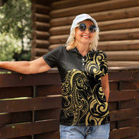 Gold And Black Aoteara Horse Racing Women Polo Shirt NZ Maori Pattern