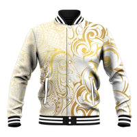 Gold And White Aoteara Horse Racing Baseball Jacket NZ Maori Pattern
