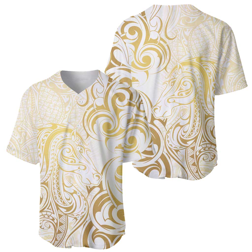 Gold And White Aotearoa Horse Racing Baseball Jersey NZ Maori Pattern LT14 - Polynesian Pride