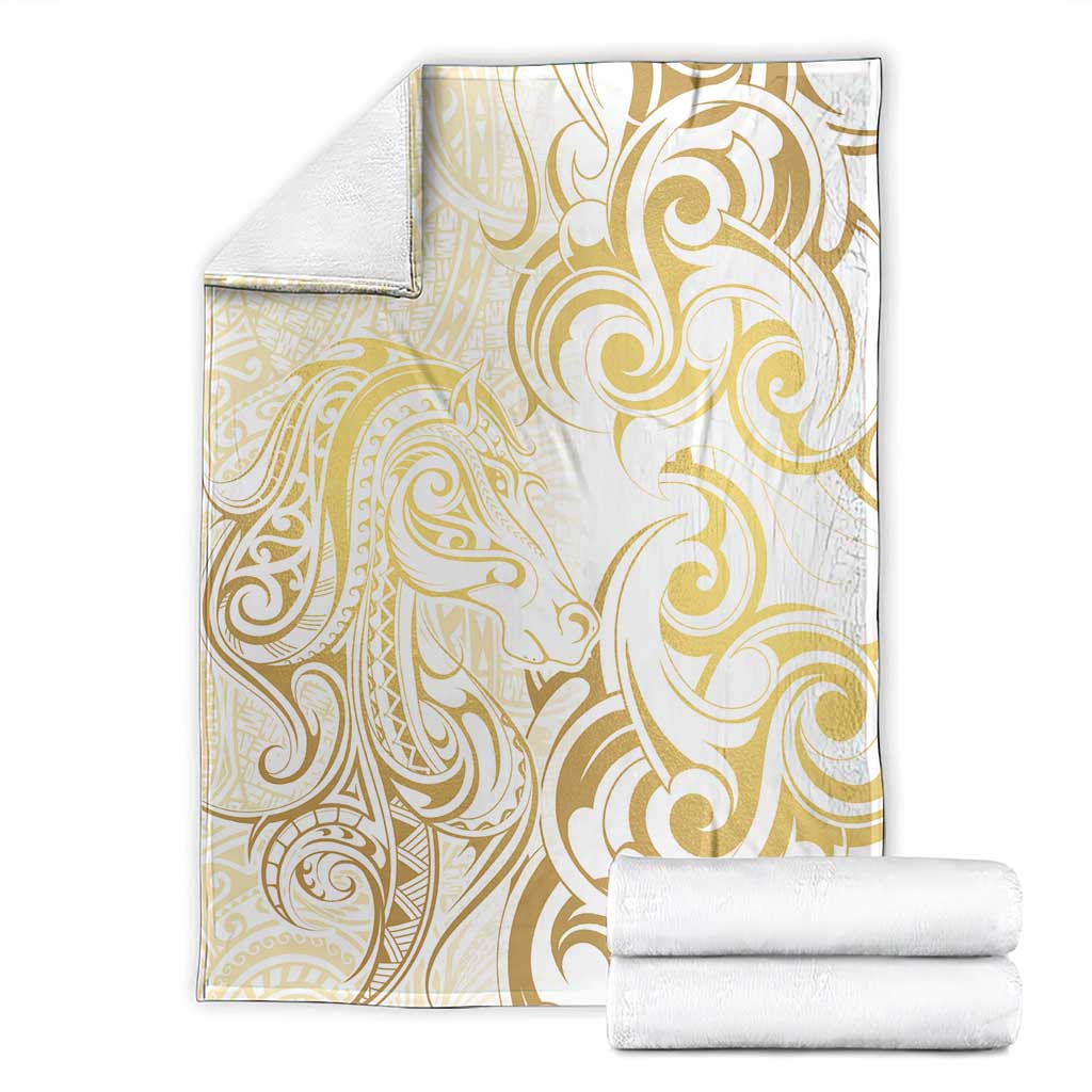 Gold And White Aoteara Horse Racing Blanket NZ Maori Pattern