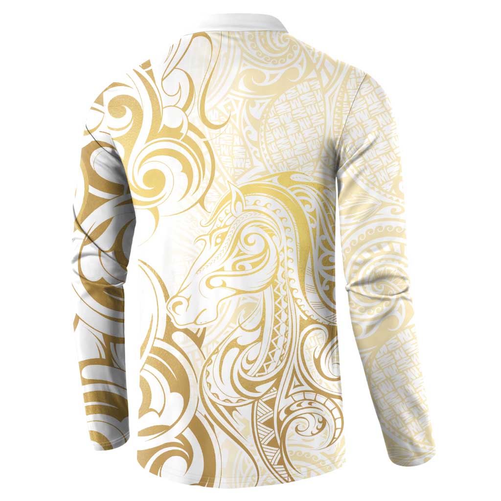 Gold And White Aotearoa Horse Racing Button Sweatshirt NZ Maori Pattern LT14 - Polynesian Pride