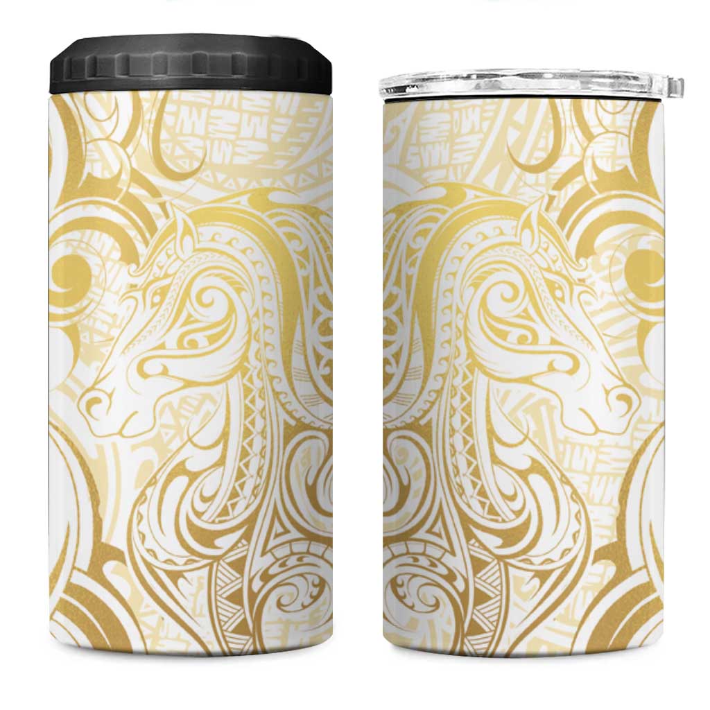 Gold And White Aotearoa Horse Racing 4 in 1 Can Cooler Tumbler NZ Maori Pattern LT14 One Size: 16 oz White - Polynesian Pride