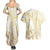 Gold And White Aoteara Horse Racing Couples Matching Summer Maxi Dress and Hawaiian Shirt NZ Maori Pattern