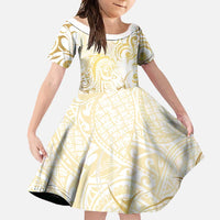 Gold And White Aoteara Horse Racing Family Matching Off Shoulder Maxi Dress and Hawaiian Shirt NZ Maori Pattern