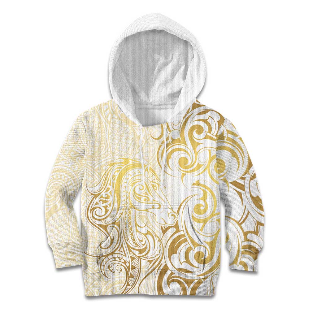 Gold And White Aoteara Horse Racing Kid Hoodie NZ Maori Pattern