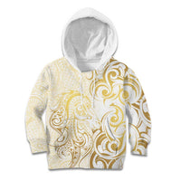 Gold And White Aoteara Horse Racing Kid Hoodie NZ Maori Pattern