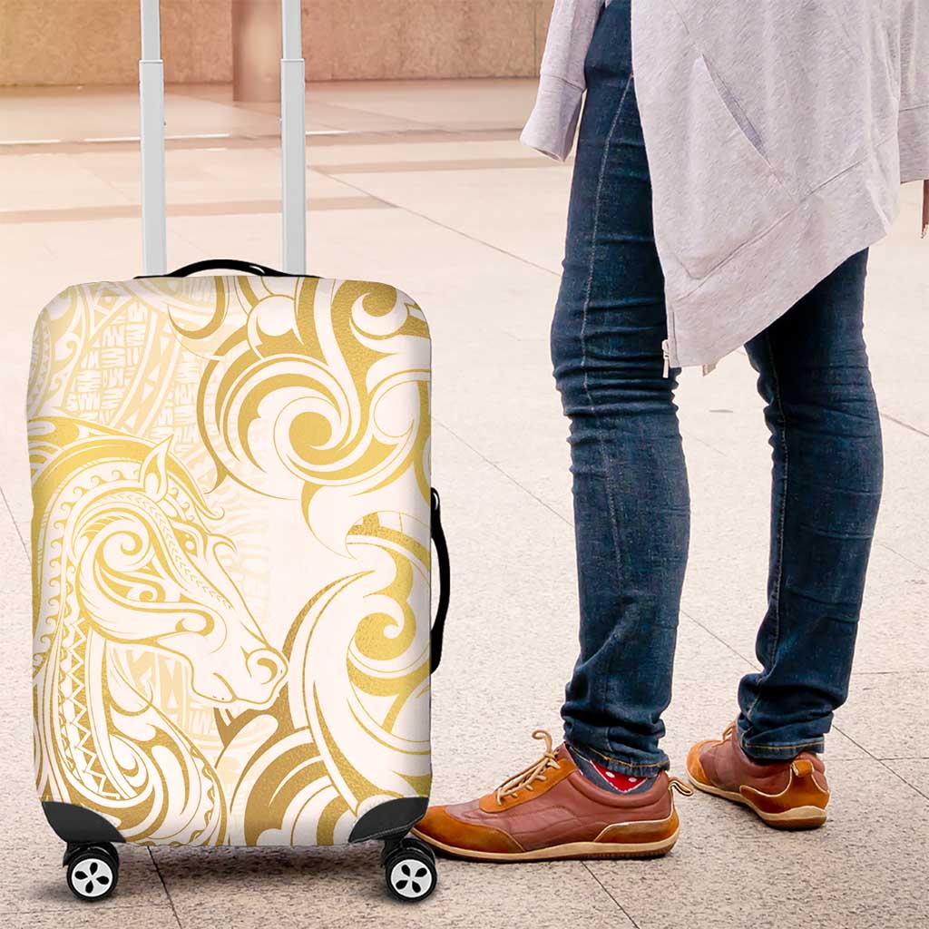 Gold And White Aotearoa Horse Racing Luggage Cover NZ Maori Pattern LT14 White - Polynesian Pride