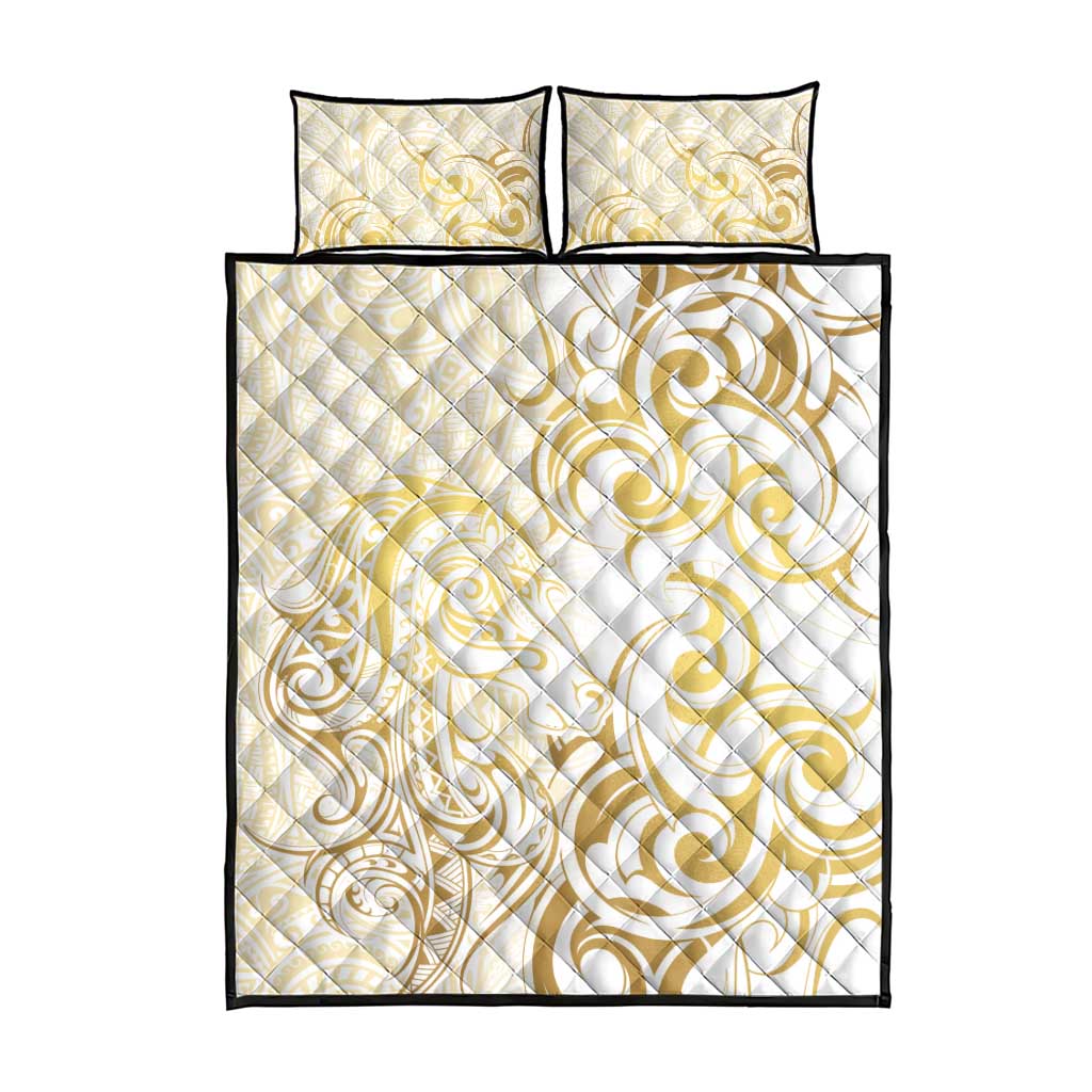 Gold And White Aoteara Horse Racing Quilt Bed Set NZ Maori Pattern