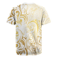 Gold And White Aoteara Horse Racing Rugby Jersey NZ Maori Pattern