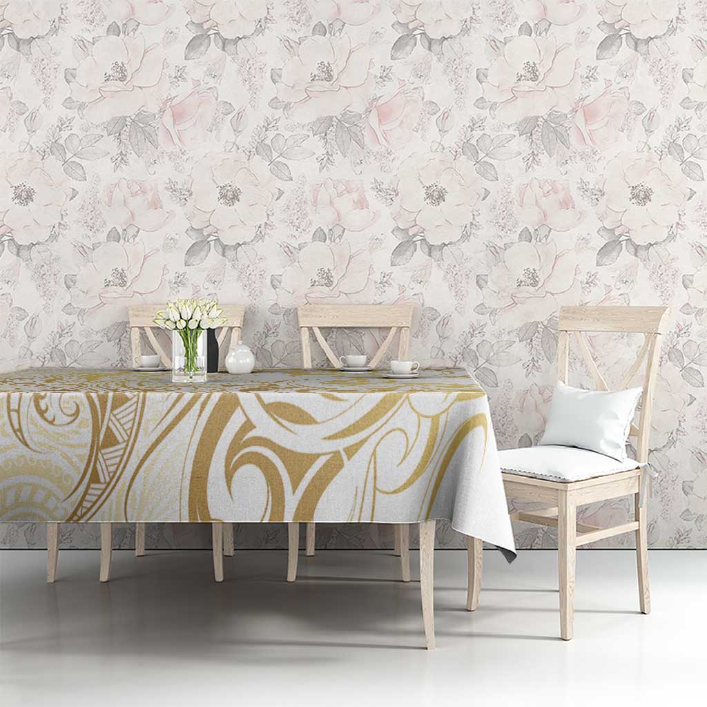 Gold And White Aoteara Horse Racing Tablecloth NZ Maori Pattern