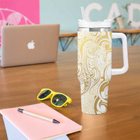 Gold And White Aoteara Horse Racing Tumbler With Handle NZ Maori Pattern