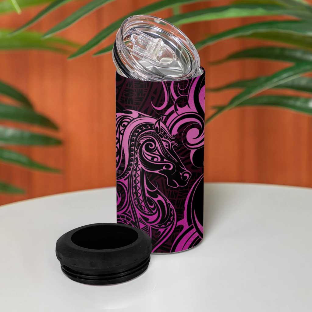 Pink Aoteara Horse Racing 4 in 1 Can Cooler Tumbler NZ Maori Pattern