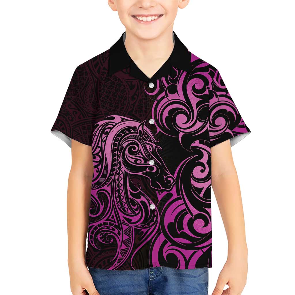 Pink Aotearoa Horse Racing Kid Hawaiian Shirt NZ Maori Pattern LT14 Kid Pink - Polynesian Pride