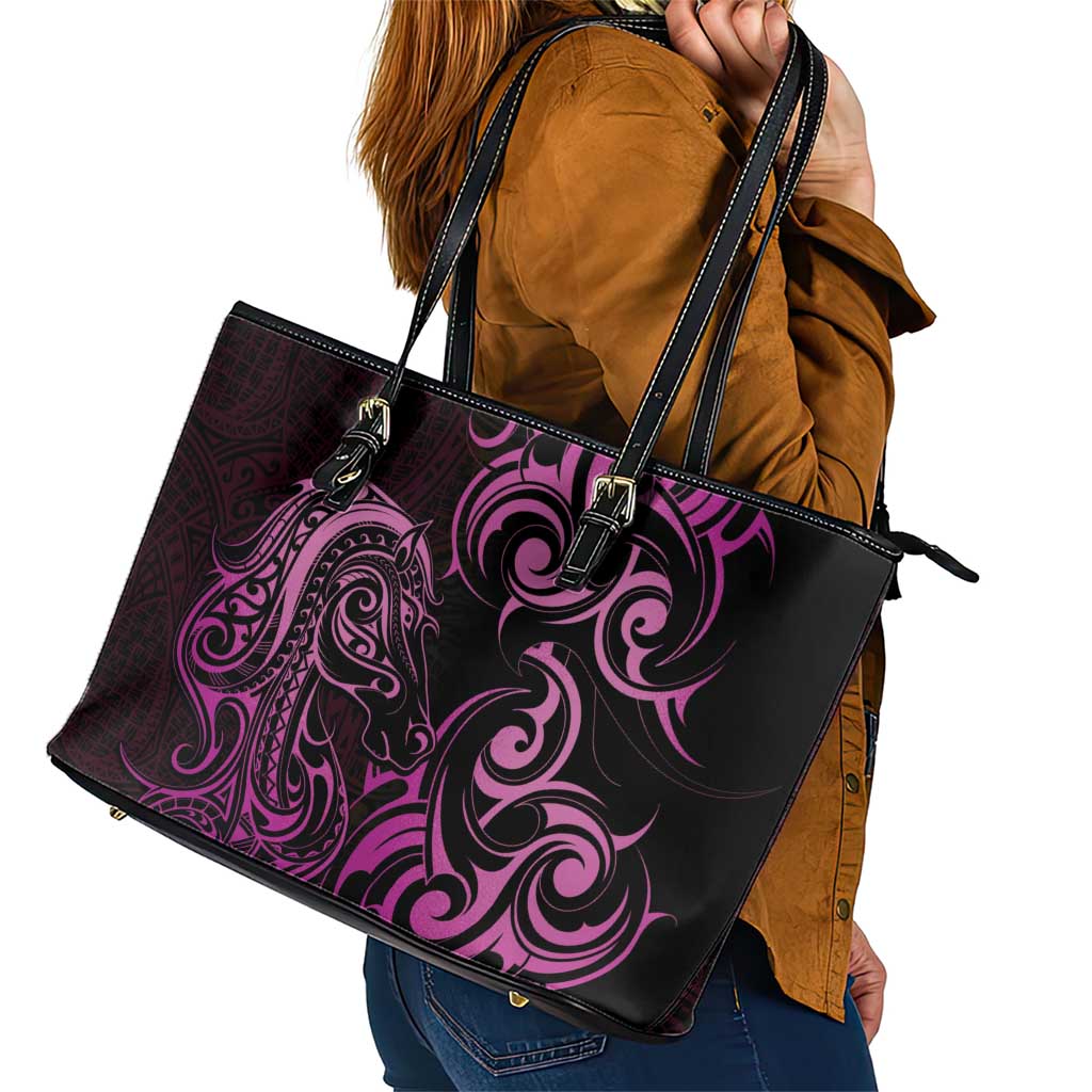 Pink Aoteara Horse Racing Leather Tote Bag NZ Maori Pattern