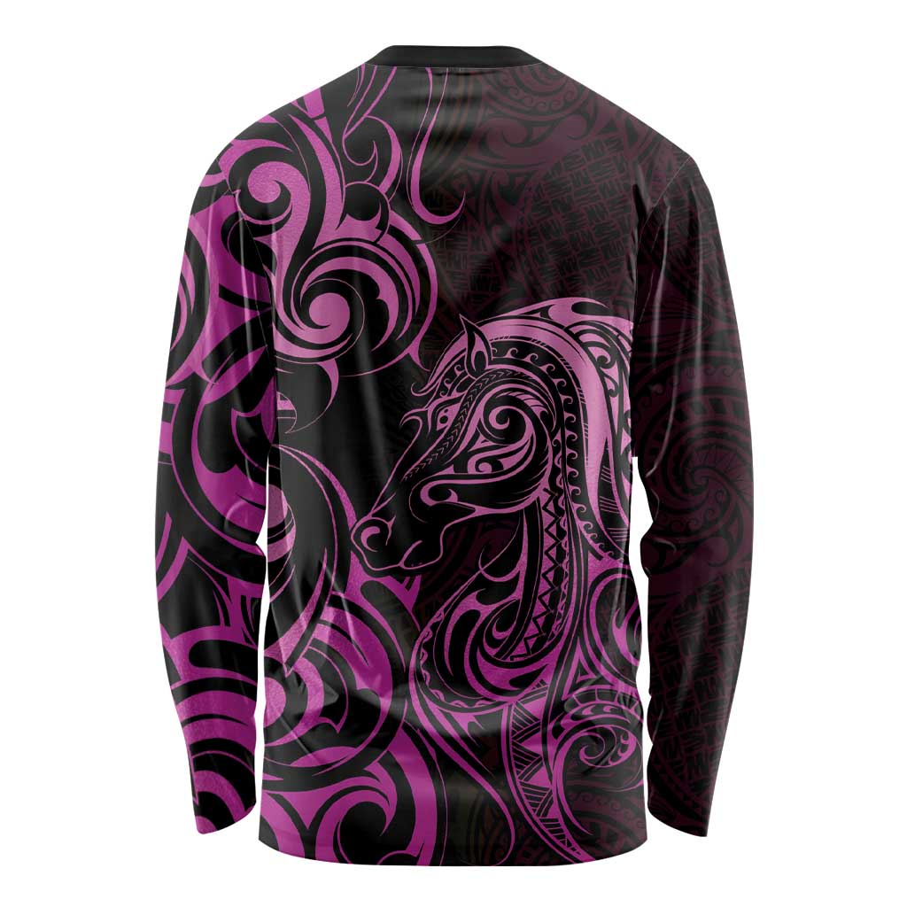 Pink Aoteara Horse Racing Long Sleeve Shirt NZ Maori Pattern