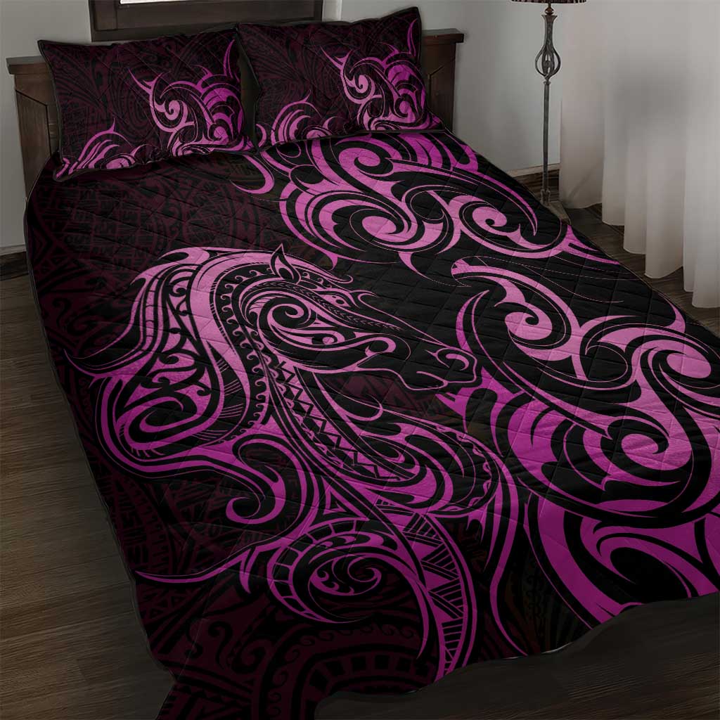 Pink Aoteara Horse Racing Quilt Bed Set NZ Maori Pattern